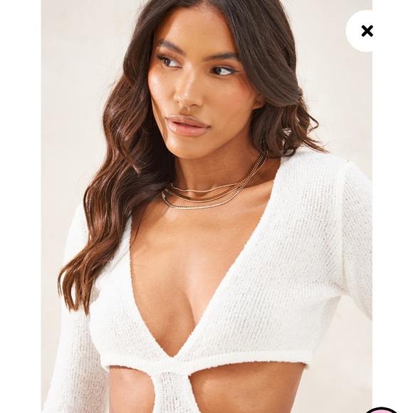 PLT White Bobble Knit Long Sleeve Cut Out Mini Dress - Picture 4 of 6